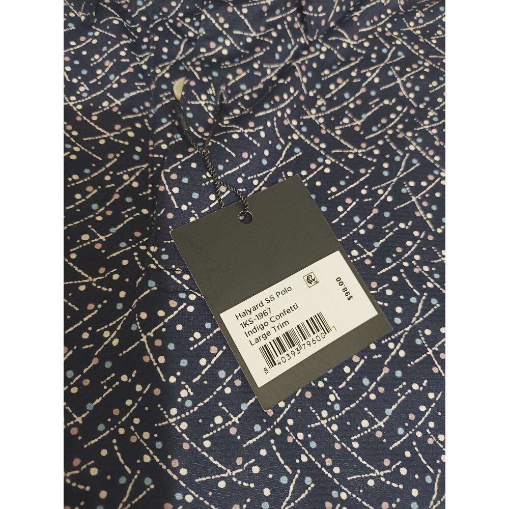 NWT Mizzen Main Halyard Polo Shirt Mens Large Navy Indigo Confetti Stretch Trim - Picture 5 of 9